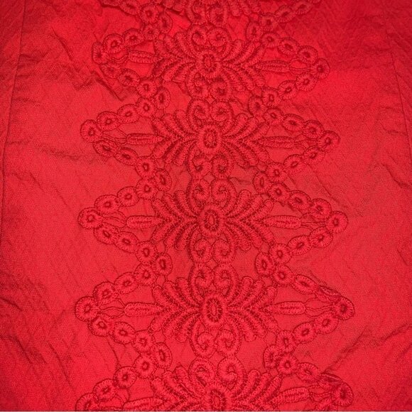 Boden Dress Size 10 US Long Red Coral Cotton Embroidered Sheath Lined Sleeveless - Picture 9 of 11